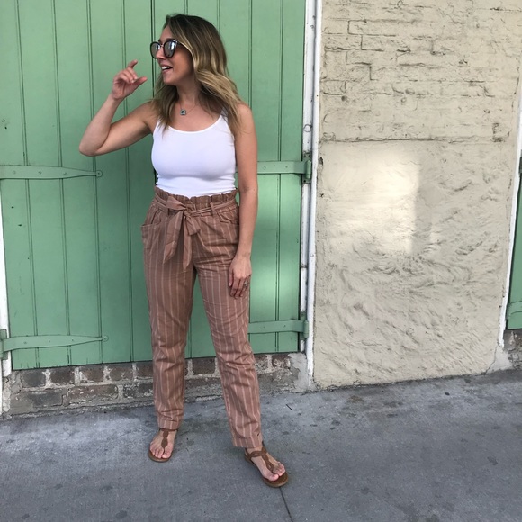 Pants - striped paper bag pant